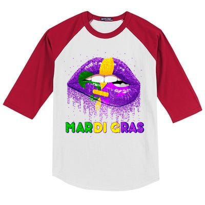 Mardi Gras Sparkle Lips Kids Colorblock Raglan Jersey