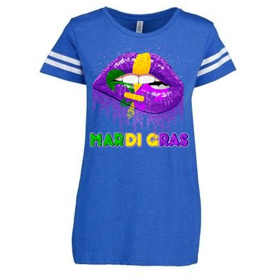 Mardi Gras Sparkle Lips Enza Ladies Jersey Football T-Shirt