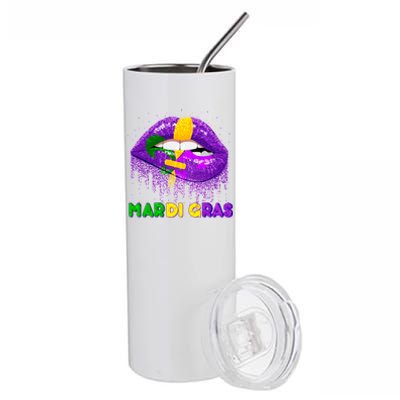 Mardi Gras Sparkle Lips Stainless Steel Tumbler