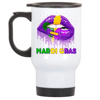 Mardi Gras Sparkle Lips Stainless Steel Travel Mug