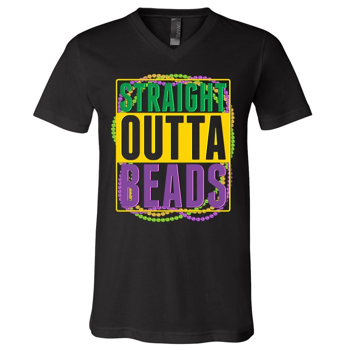 Mardi Gras Straight Outta Beads  V-Neck T-Shirt