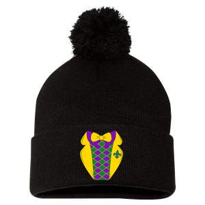 Mardi Gras Tuxedo Party Tux Pom Pom 12in Knit Beanie