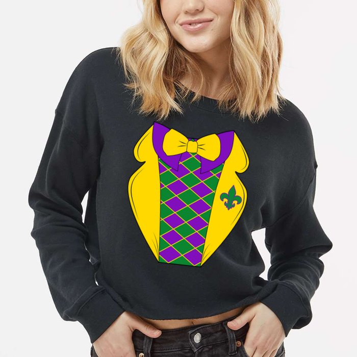 Mardi Gras Tuxedo Party Tux Cropped Pullover Crew