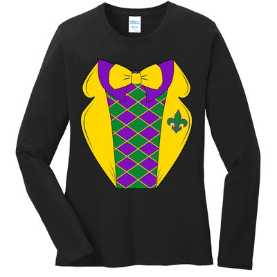 Mardi Gras Tuxedo Party Tux Ladies Long Sleeve Shirt