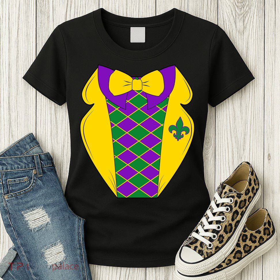 Mardi Gras Tuxedo Party Tux Womens T-Shirt