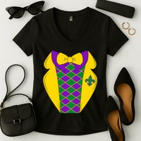 Mardi Gras Tuxedo Party Tux Women's V-Neck T-Shirt