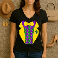 Mardi Gras Tuxedo Party Tux Women's V-Neck T-Shirt