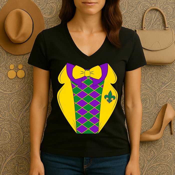 Mardi Gras Tuxedo Party Tux Women's V-Neck T-Shirt