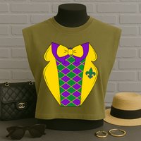 Mardi Gras Tuxedo Party Tux Garment-Dyed Women's Muscle Tee