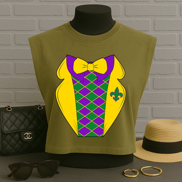 Mardi Gras Tuxedo Party Tux Garment-Dyed Women's Muscle Tee