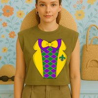 Mardi Gras Tuxedo Party Tux Garment-Dyed Women's Muscle Tee