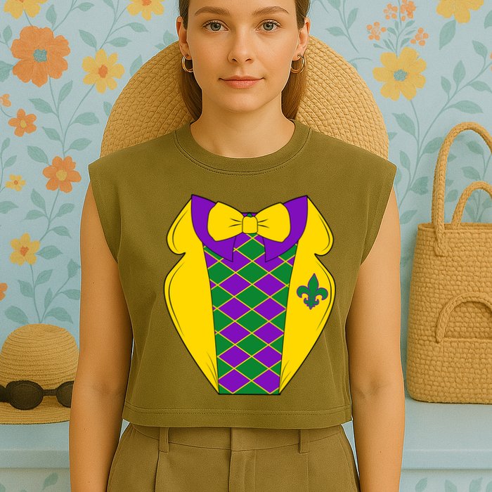 Mardi Gras Tuxedo Party Tux Garment-Dyed Women's Muscle Tee
