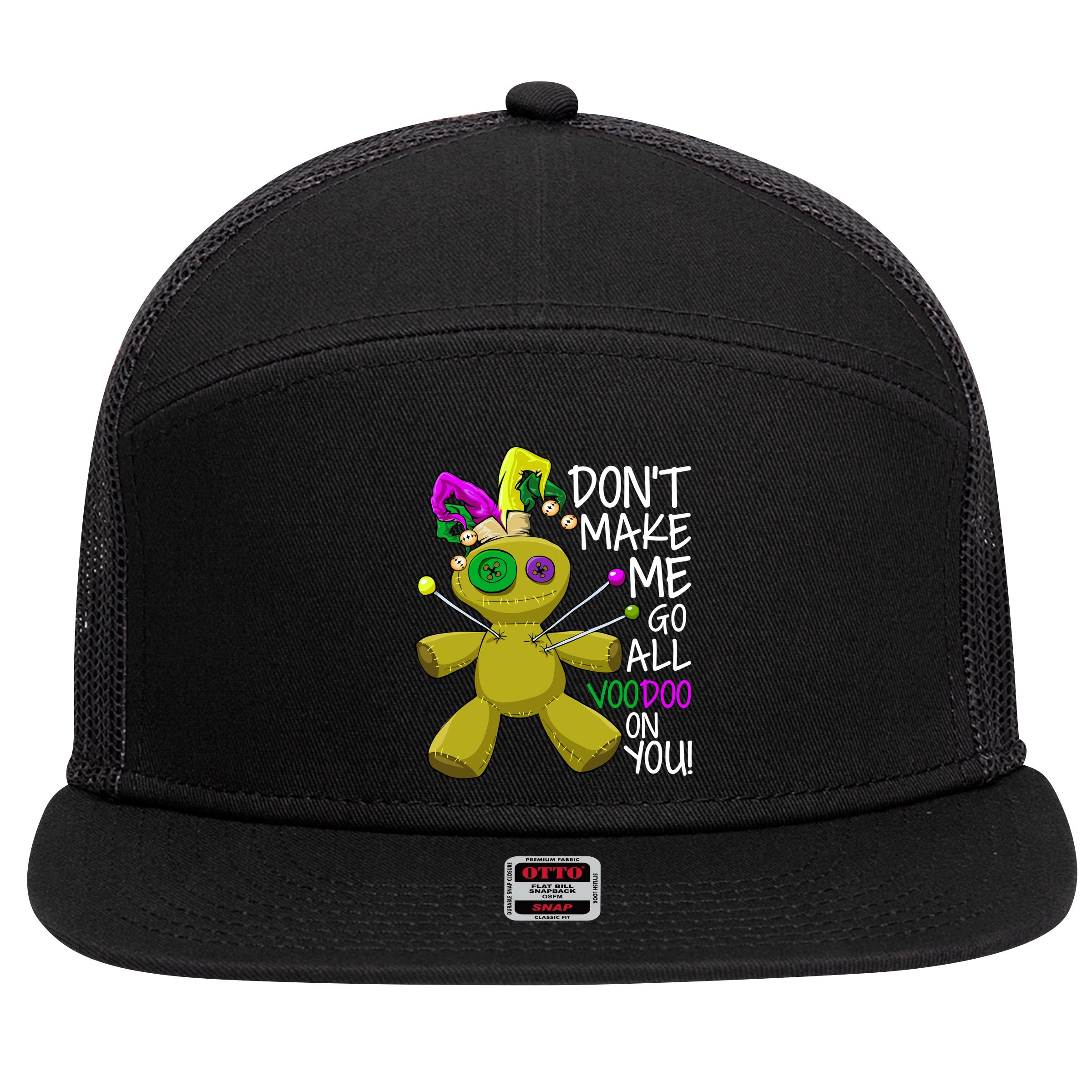 Mardi Gras Voodoo Doll 7 Panel Mesh Trucker Snapback Hat