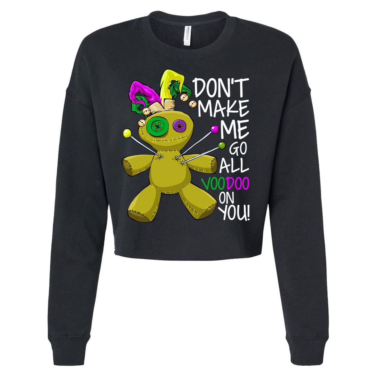 Mardi Gras Voodoo Doll Cropped Pullover Crew