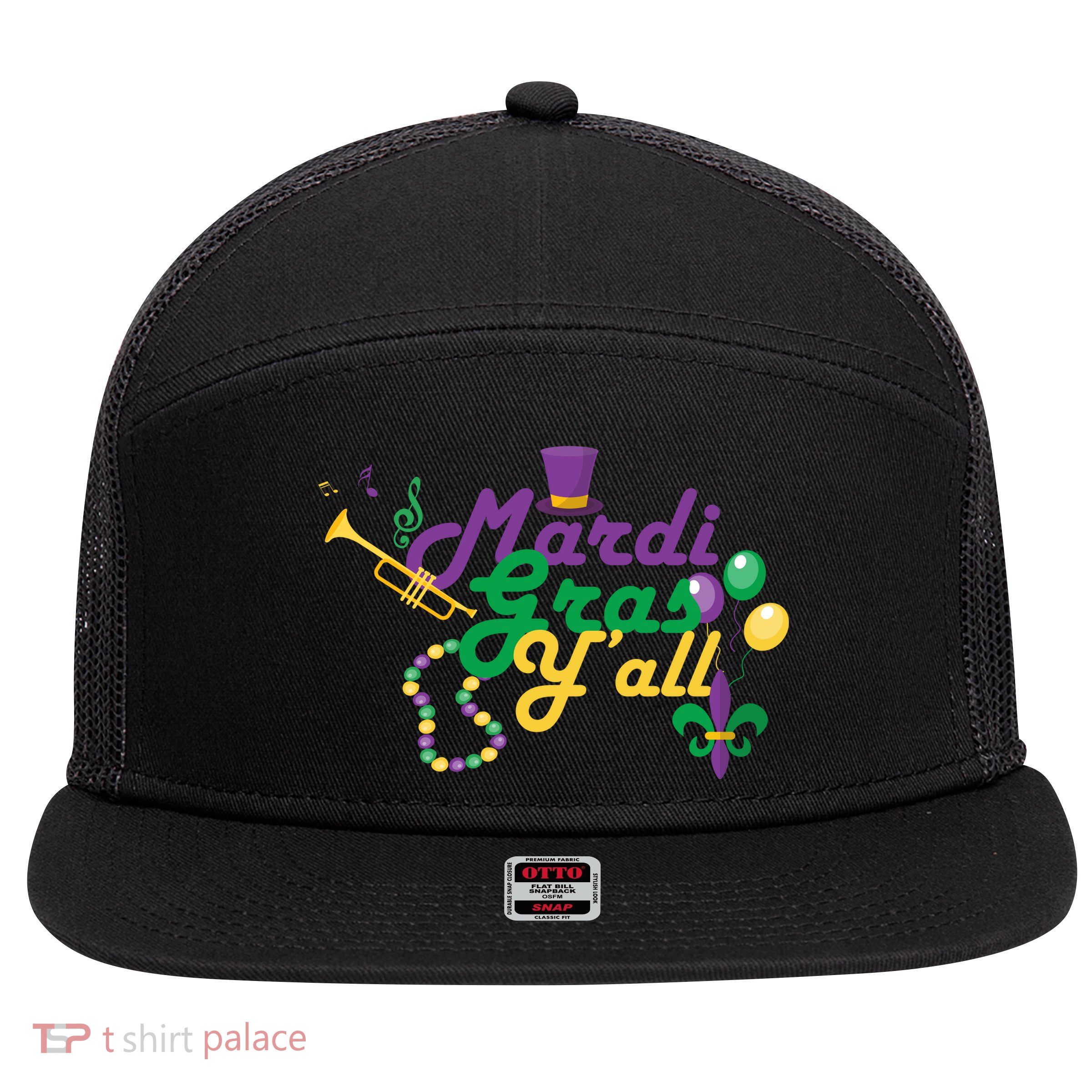 Mardi Gras Y'all 7 Panel Mesh Trucker Snapback Hat