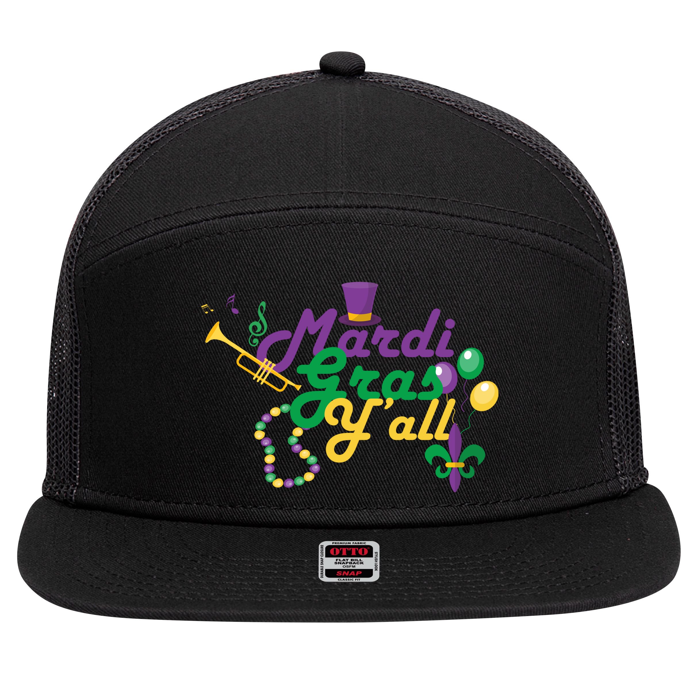 Mardi Gras Y'all 7 Panel Mesh Trucker Snapback Hat
