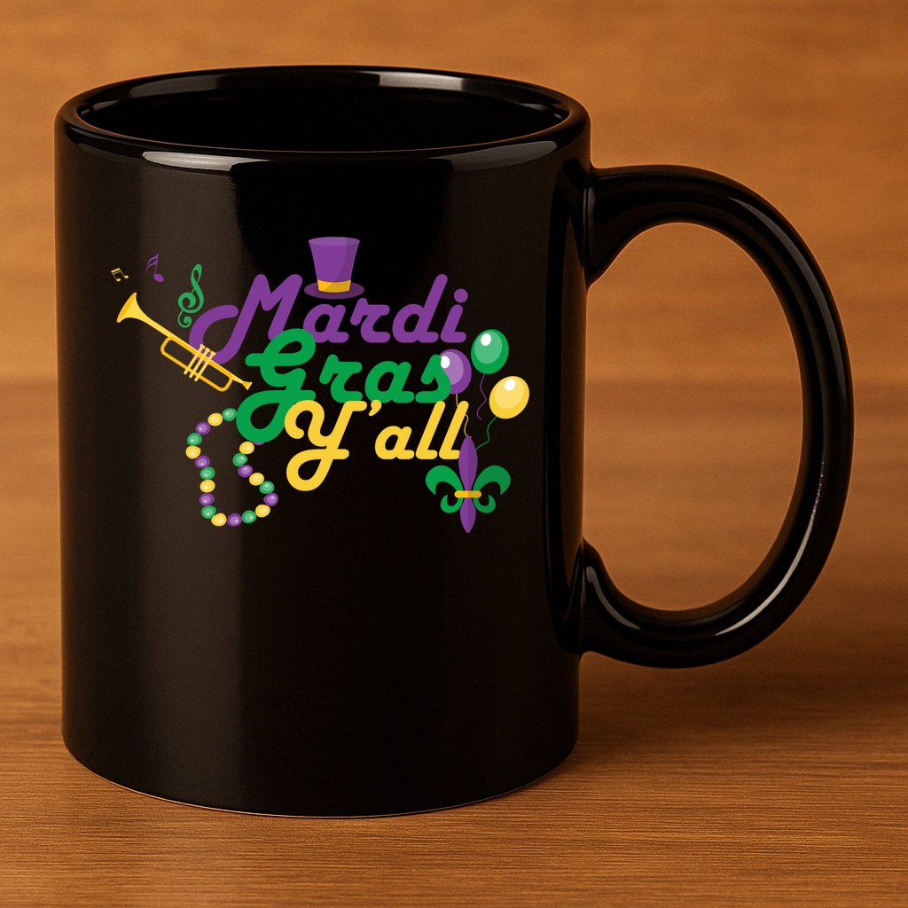 Mardi Gras Y'all 11oz C Handle Ceramic Mug