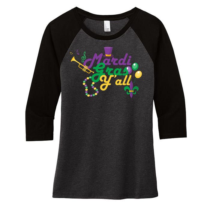 Mardi Gras Y'all Women's Tri-Blend 3/4-Sleeve Raglan Shirt