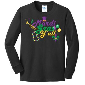 Mardi Gras Y'all Kids Long Sleeve Shirt