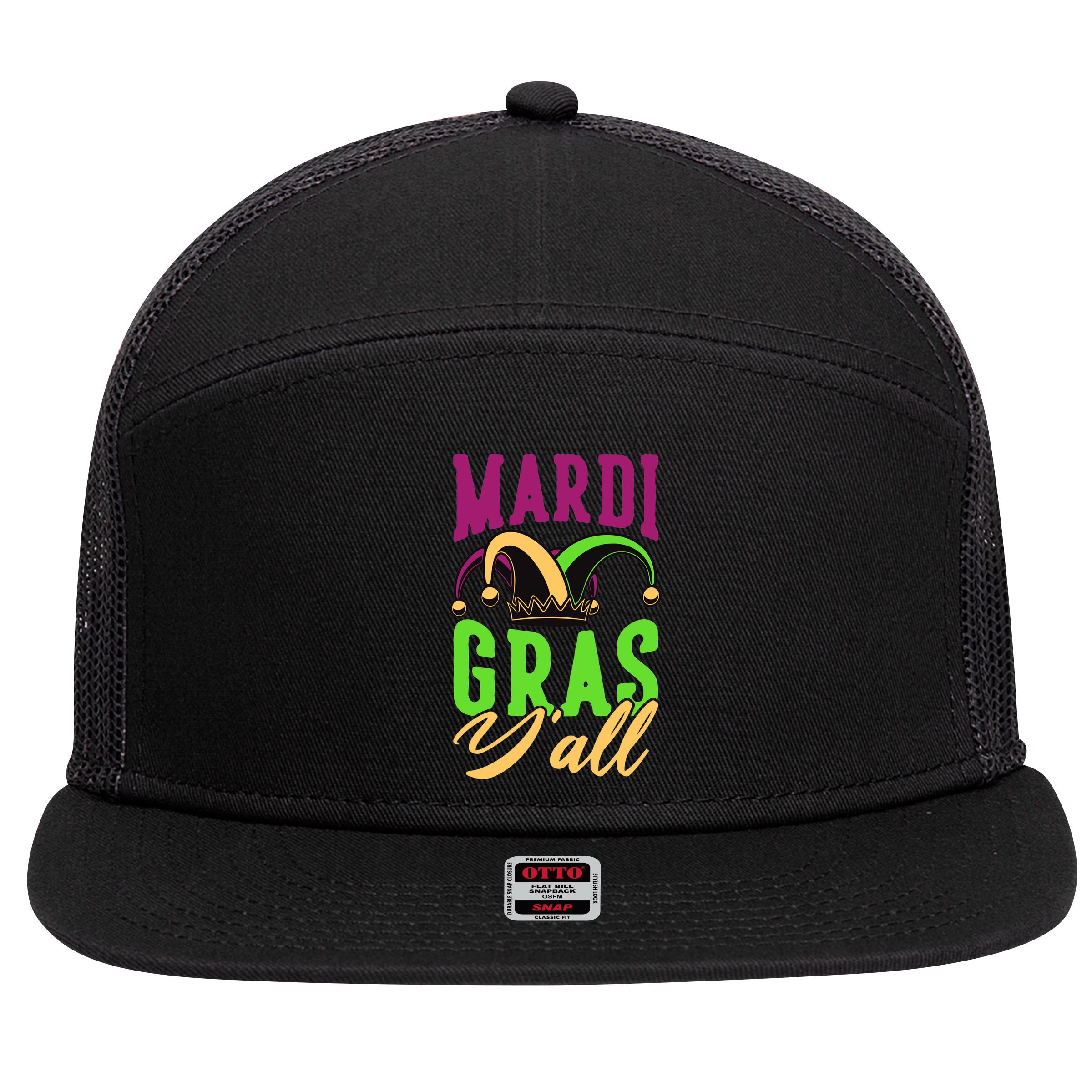 Mardi Gras Y'all Cute 7 Panel Mesh Trucker Snapback Hat