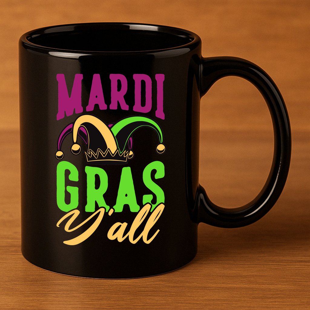 Mardi Gras Y'all Cute 11oz C Handle Ceramic Mug
