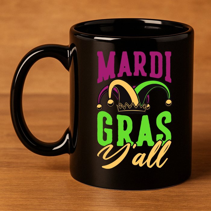 Mardi Gras Y'all Cute 11oz C Handle Ceramic Mug