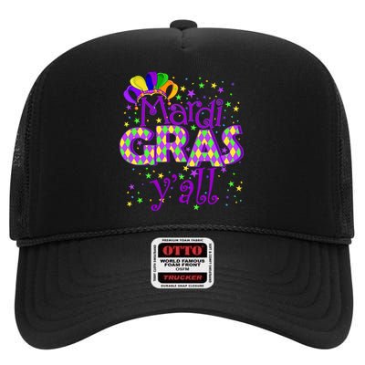 Mardi Gras Y'all New Orleans Party High Crown Mesh Back Trucker Hat