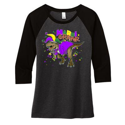 Mardi Grawr T-Rex Women's Tri-Blend 3/4-Sleeve Raglan Shirt