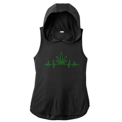 Marijuana Leaf Heartbeat Ladies PosiCharge Tri-Blend Wicking Draft Hoodie Tank