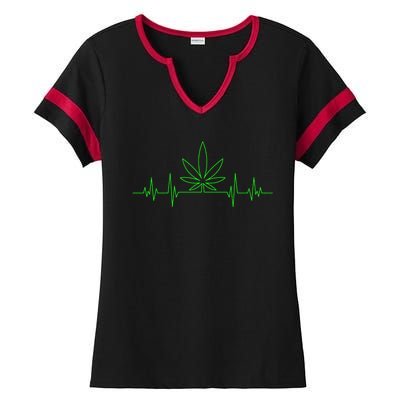 Marijuana Leaf Heartbeat Ladies Halftime Notch Neck Tee