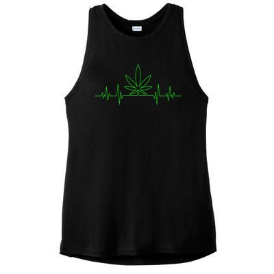 Marijuana Leaf Heartbeat Ladies PosiCharge Tri-Blend Wicking Tank