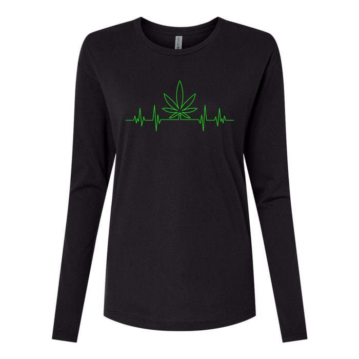 Marijuana Leaf Heartbeat Womens Cotton Relaxed Long Sleeve T-Shirt