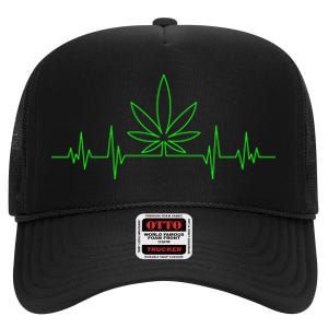 Marijuana Leaf Heartbeat High Crown Mesh Back Trucker Hat