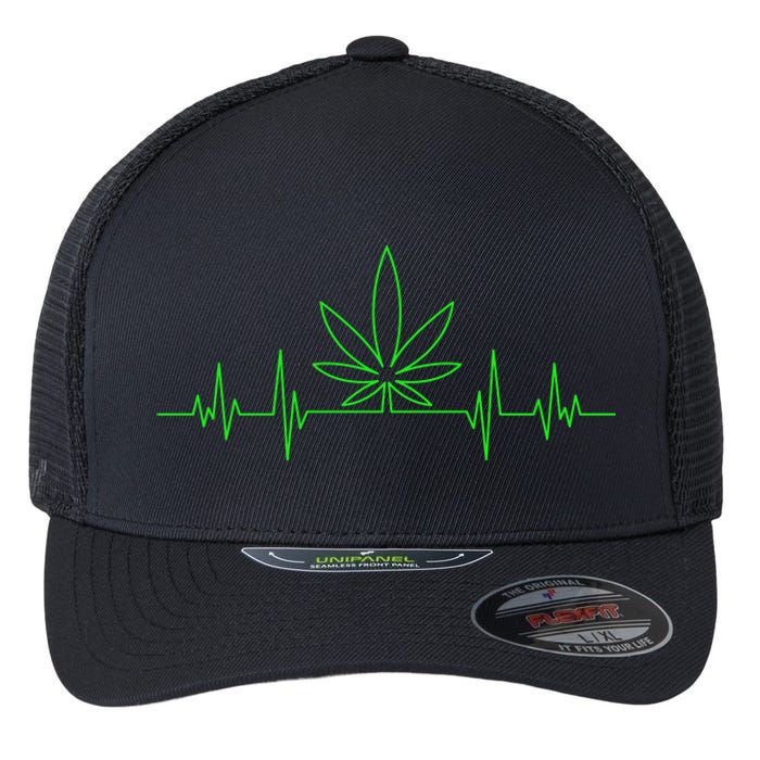 Marijuana Leaf Heartbeat Flexfit Unipanel Trucker Cap