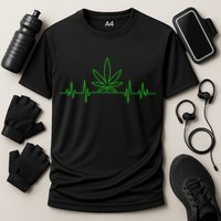 Marijuana Leaf Heartbeat Cooling Performance Crew T-Shirt