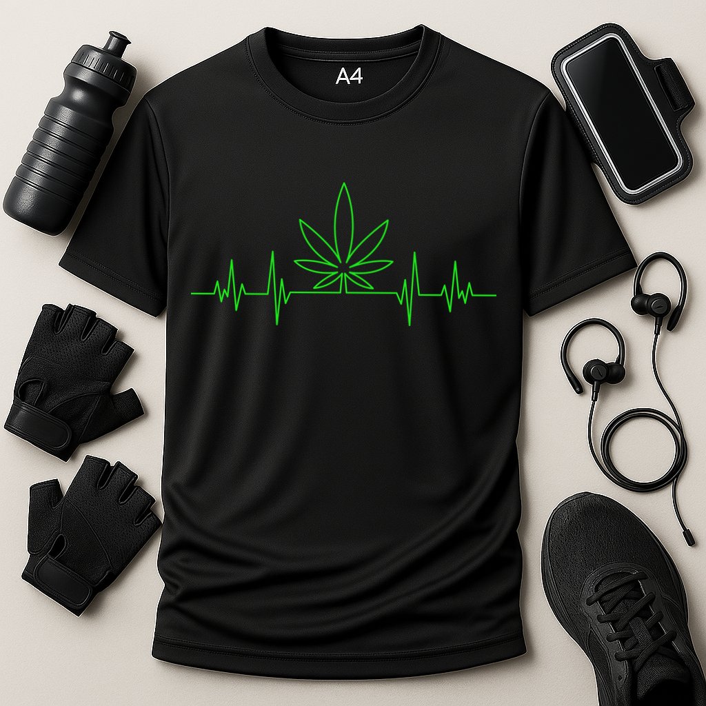 Marijuana Leaf Heartbeat Cooling Performance Crew T-Shirt