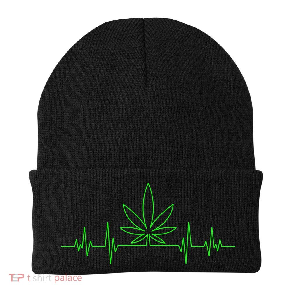 Marijuana Leaf Heartbeat Knit Cap Winter Beanie