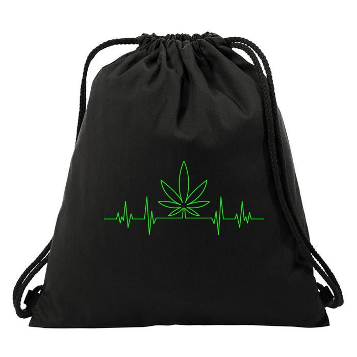 Marijuana Leaf Heartbeat Drawstring Bag