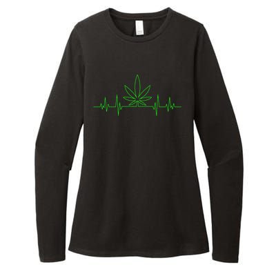 Marijuana Leaf Heartbeat Womens CVC Long Sleeve Shirt