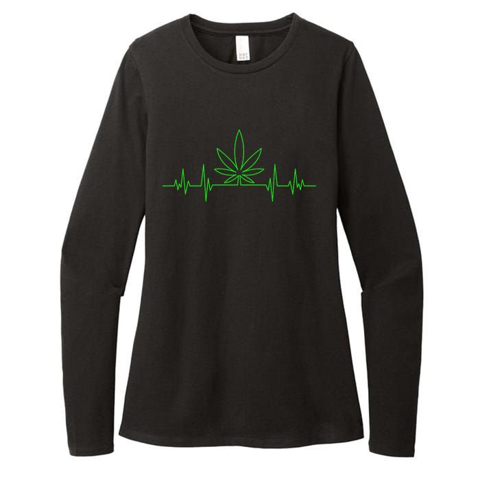 Marijuana Leaf Heartbeat Womens CVC Long Sleeve Shirt