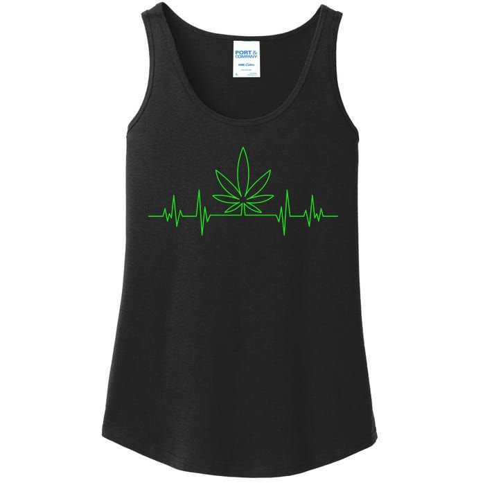 Marijuana Leaf Heartbeat Ladies Essential Tank