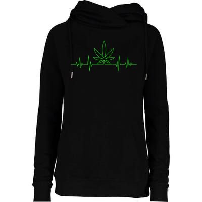 Marijuana Leaf Heartbeat Womens Funnel Neck Pullover Hood