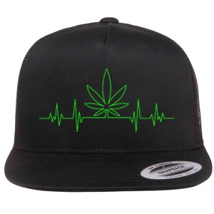 Marijuana Leaf Heartbeat Flat Bill Trucker Hat