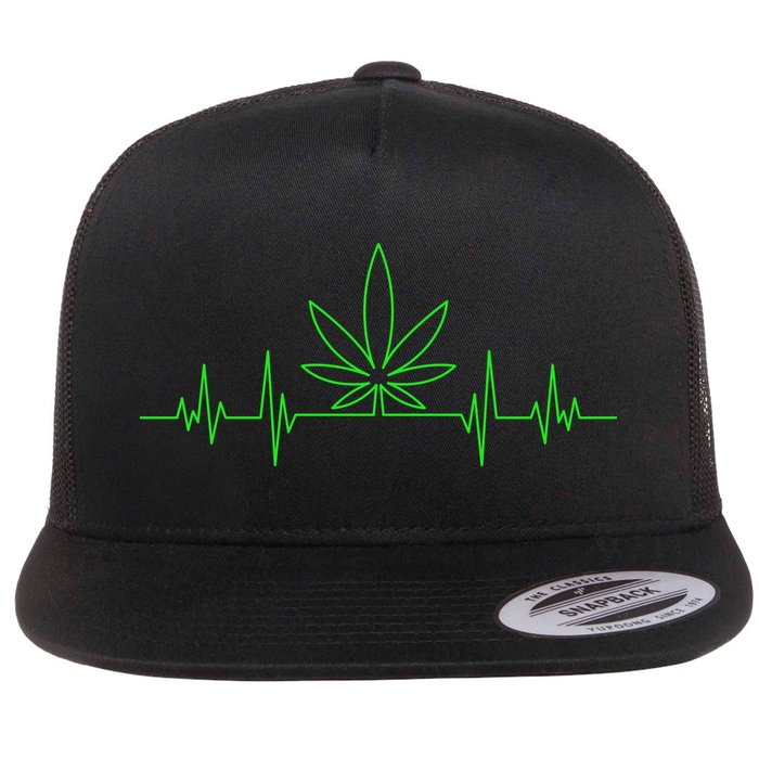Marijuana Leaf Heartbeat Flatbill Hat
