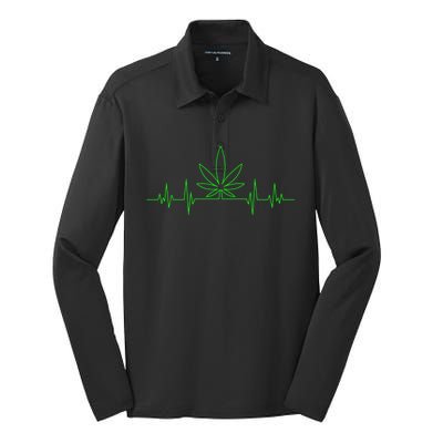 Marijuana Leaf Heartbeat Silk Touch Performance Long Sleeve Polo