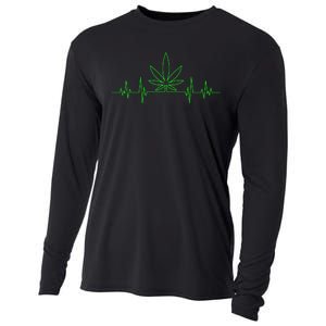 Marijuana Leaf Heartbeat Cooling Performance Long Sleeve Crew