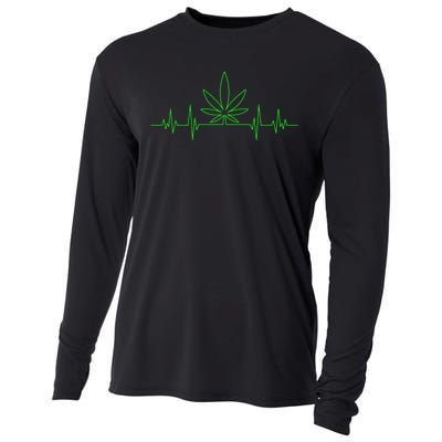 Marijuana Leaf Heartbeat Cooling Performance Long Sleeve Crew