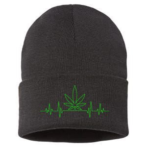 Marijuana Leaf Heartbeat Sustainable Knit Beanie