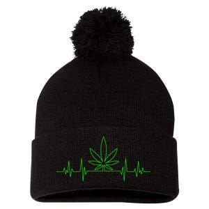 Marijuana Leaf Heartbeat Pom Pom 12in Knit Beanie