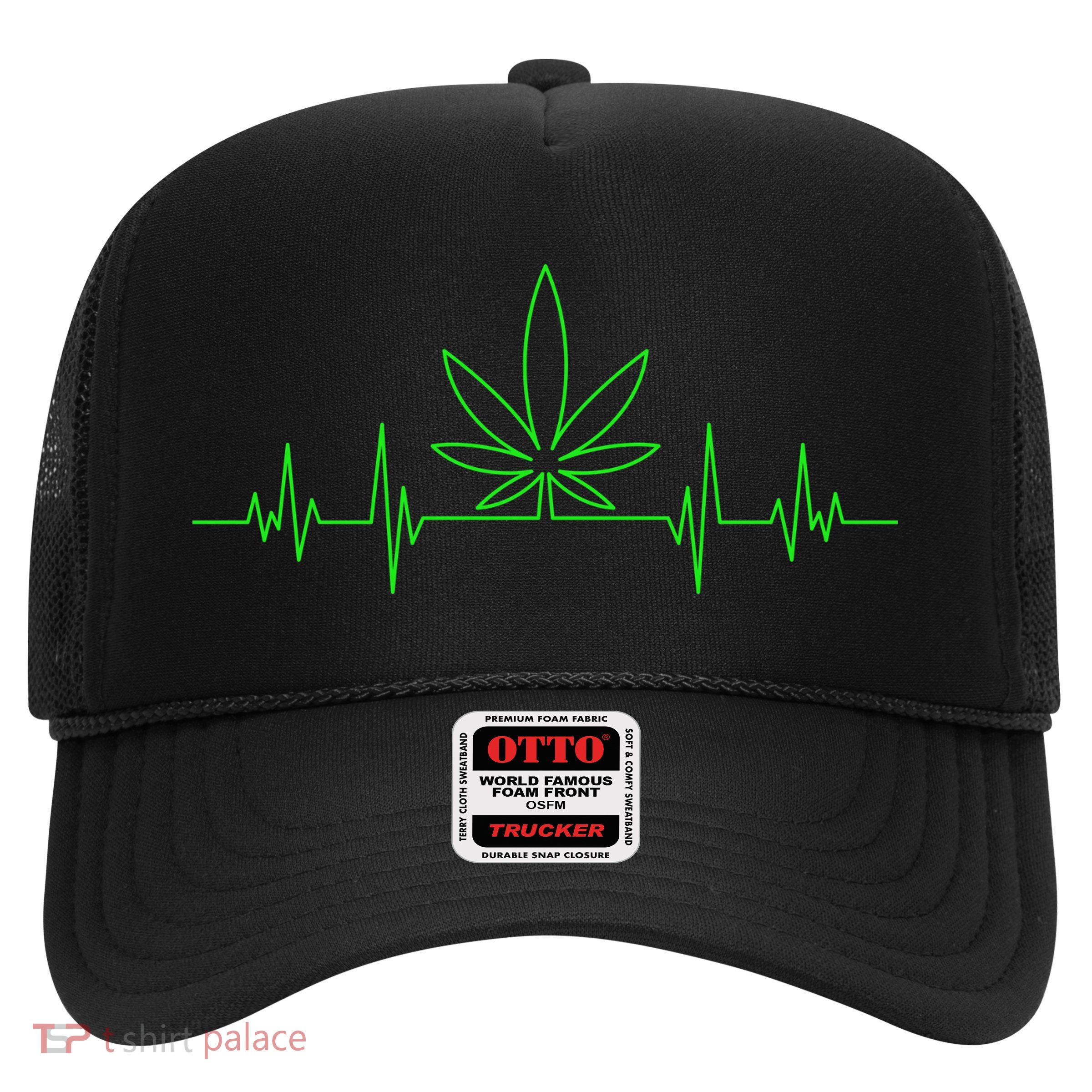 Marijuana Leaf Heartbeat Trucker Hat